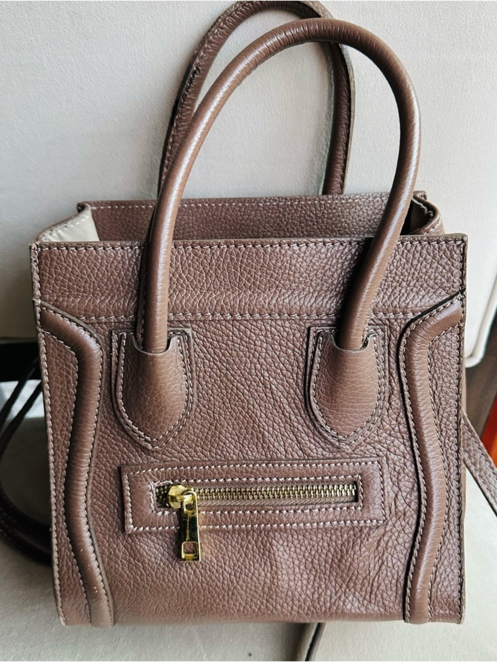 Genuine Leather Mini Satchel Taupe Brown | Crossbody Top Handle | Structured Bag